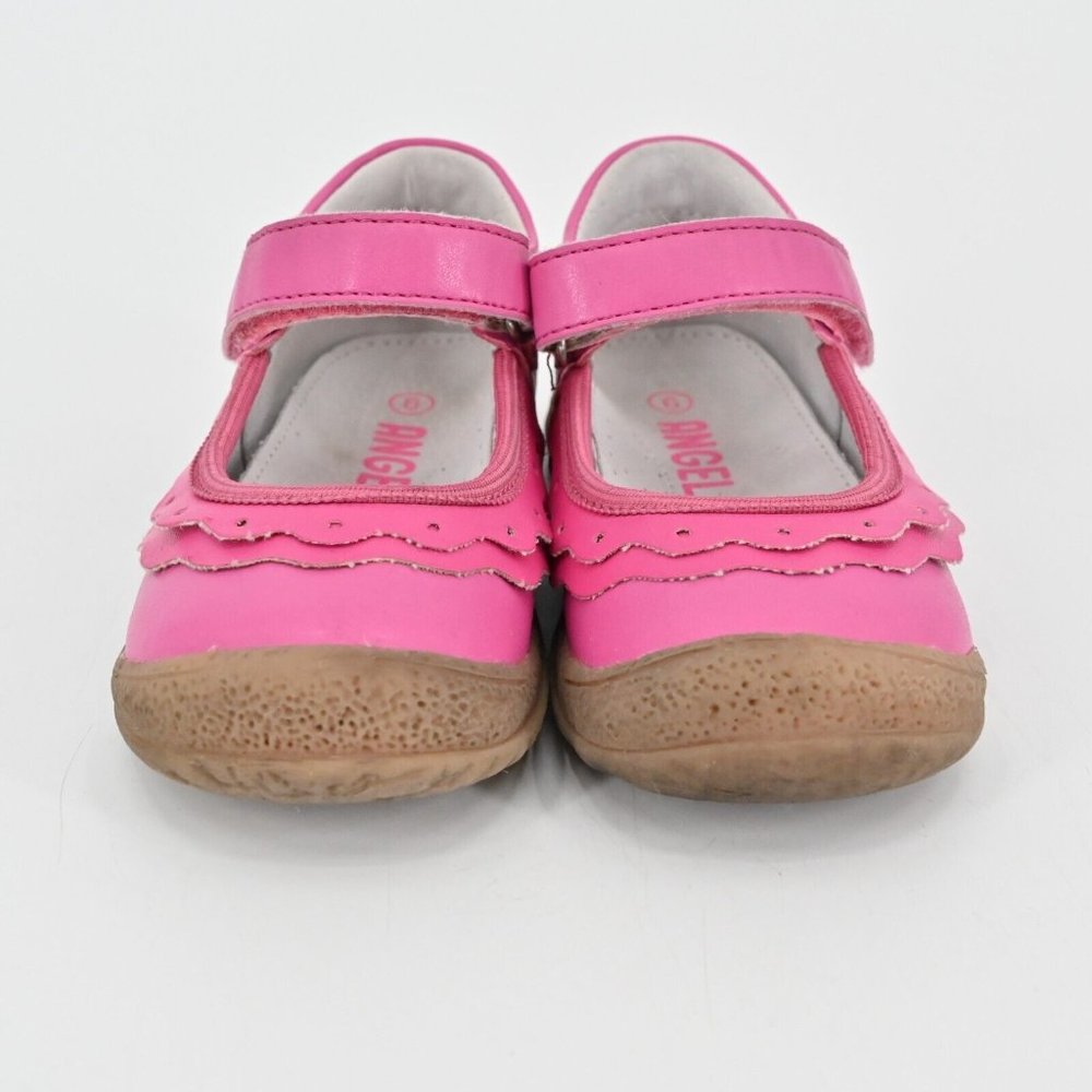 ANGEL Toddler Girl Ruffle Scalloped Mary Jane Pink Closed Toe Ankle Strap Size 6 - Picture 6 of 12
